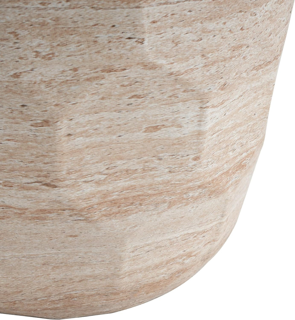 Lightweight Concrete Side Table with Travertine Finish - 15.25" Indoor O...