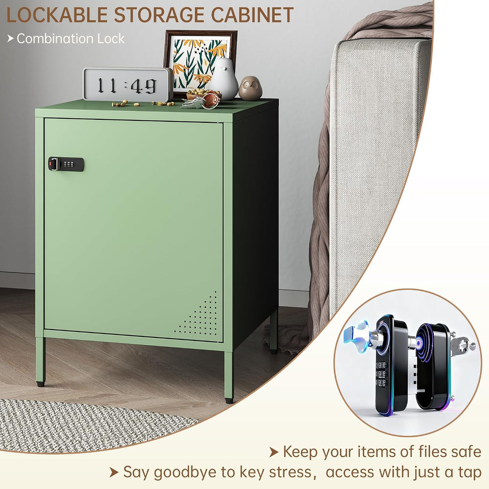 Steehoom Locker Nightstand Metal End Table Single Door Bedside Cabinet Lockab...