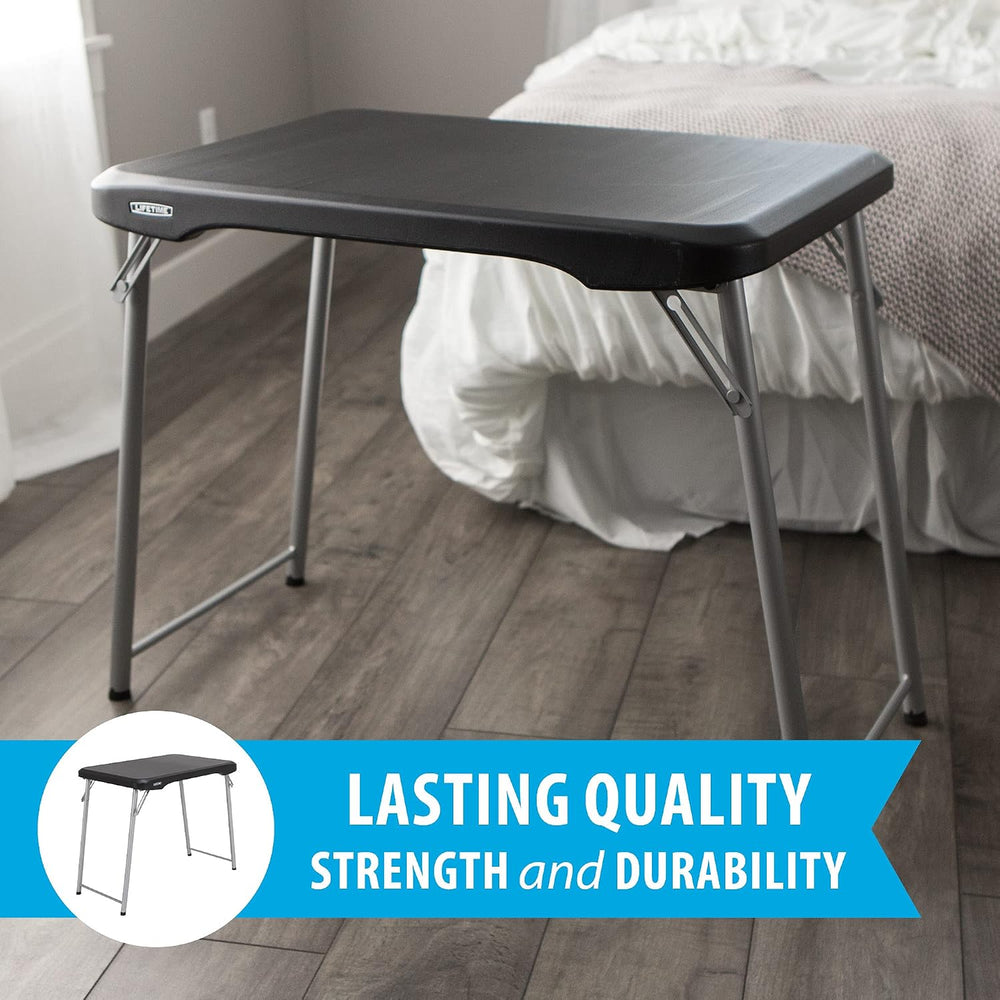 LIFETIME Stacking Compact Folding Table, 30 in. x 20 in., Black and Silver, I...