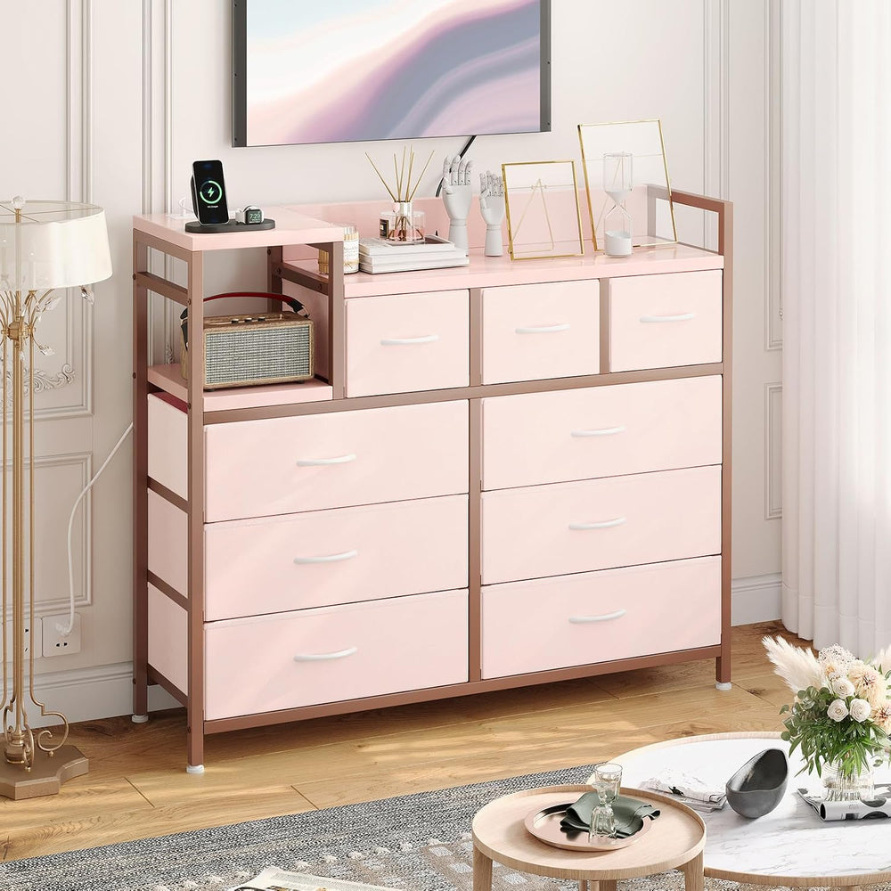 Jojoka TV Stand with Charging Station, Bedroom Dresser for Living Room TV Sta...