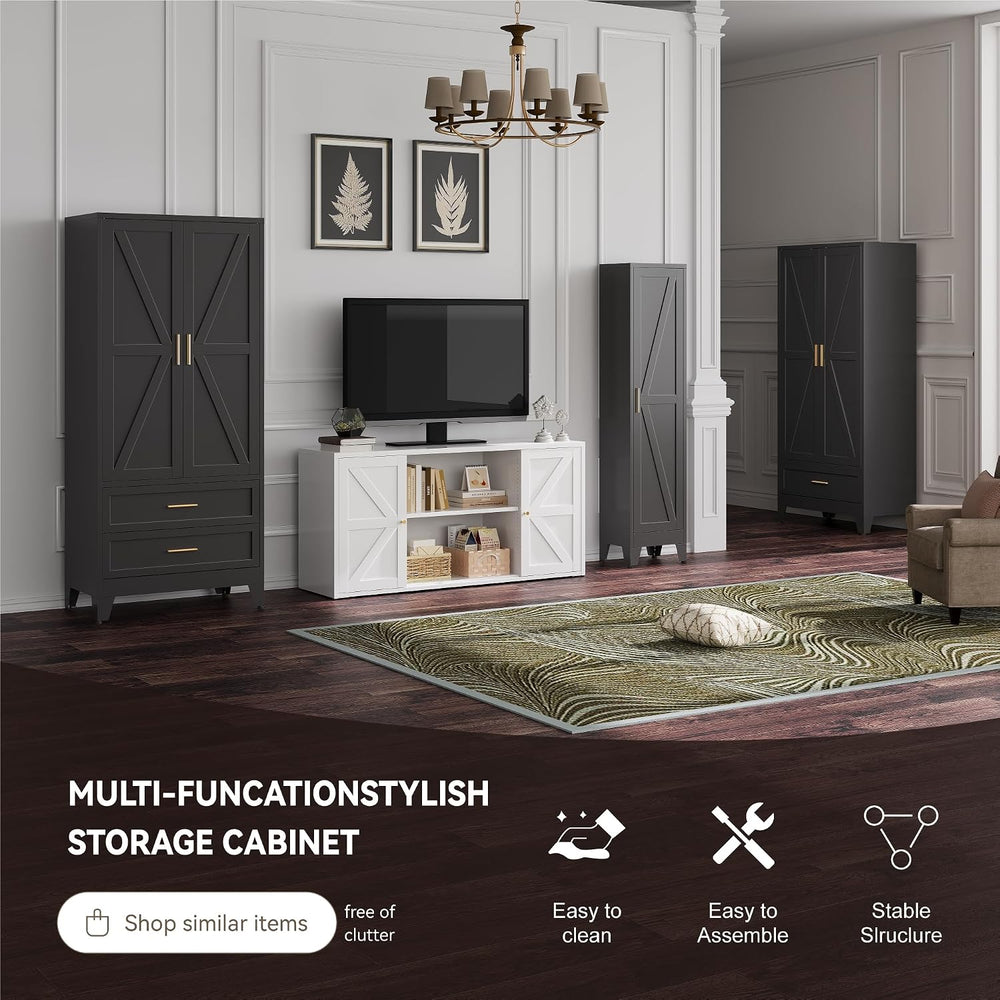 Baborokic Metal Wardrobe Cabinet with Hanging Rod,71" Armoire Wardrobe C...