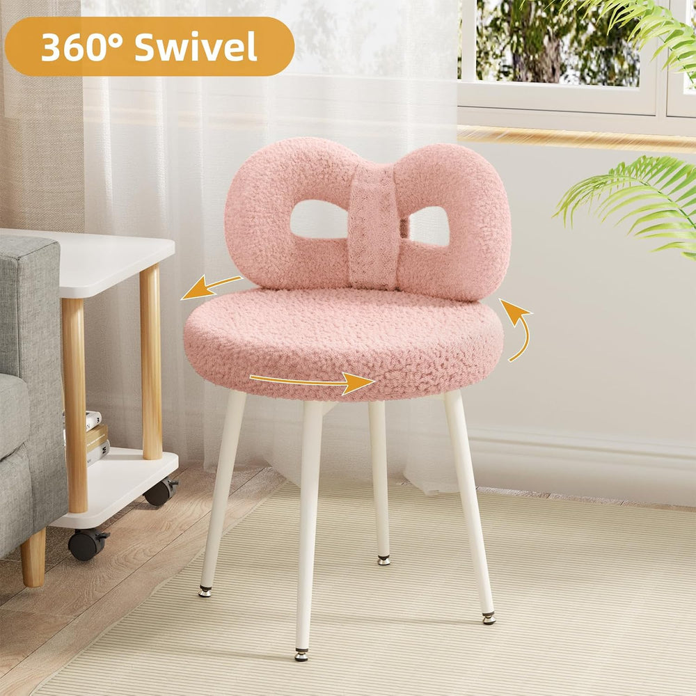 ROOMTEC Swivel Vanity Chair with Back, Upholstered Desk Chair for Girls, Mode...