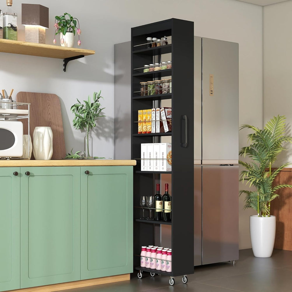 7 Tier Pull-Out Kitchen Pantry Storage Cabinet, 7.8'' Wide Rolling Op...