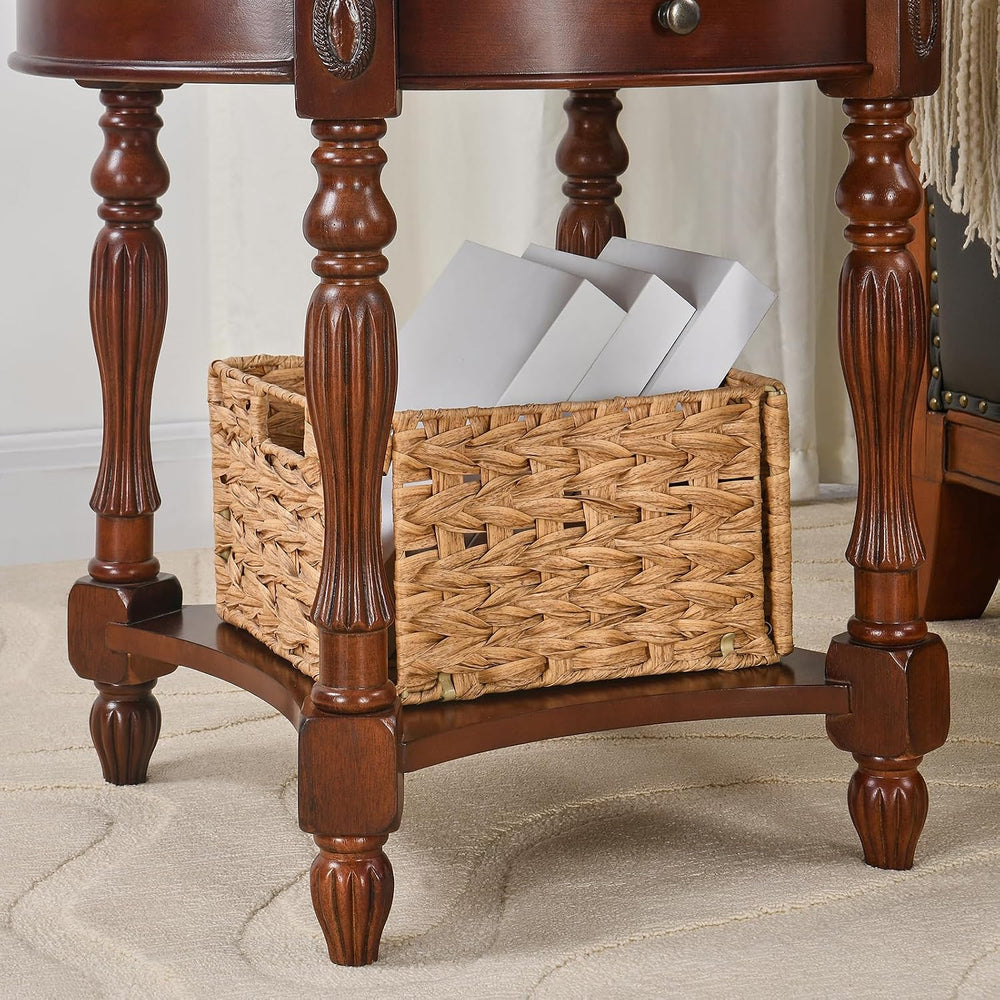 Solid Wood Oval End Table with Drawer, 28"x24" Sofa Side Table with...