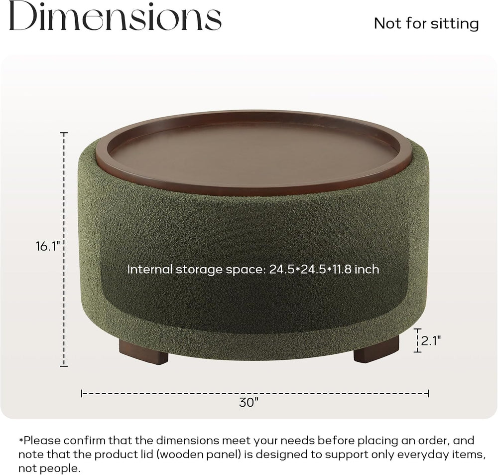 Zihanhome 30 Inch Round Storage Ottoman, Ottoman Coffee Table with Lift Off L...