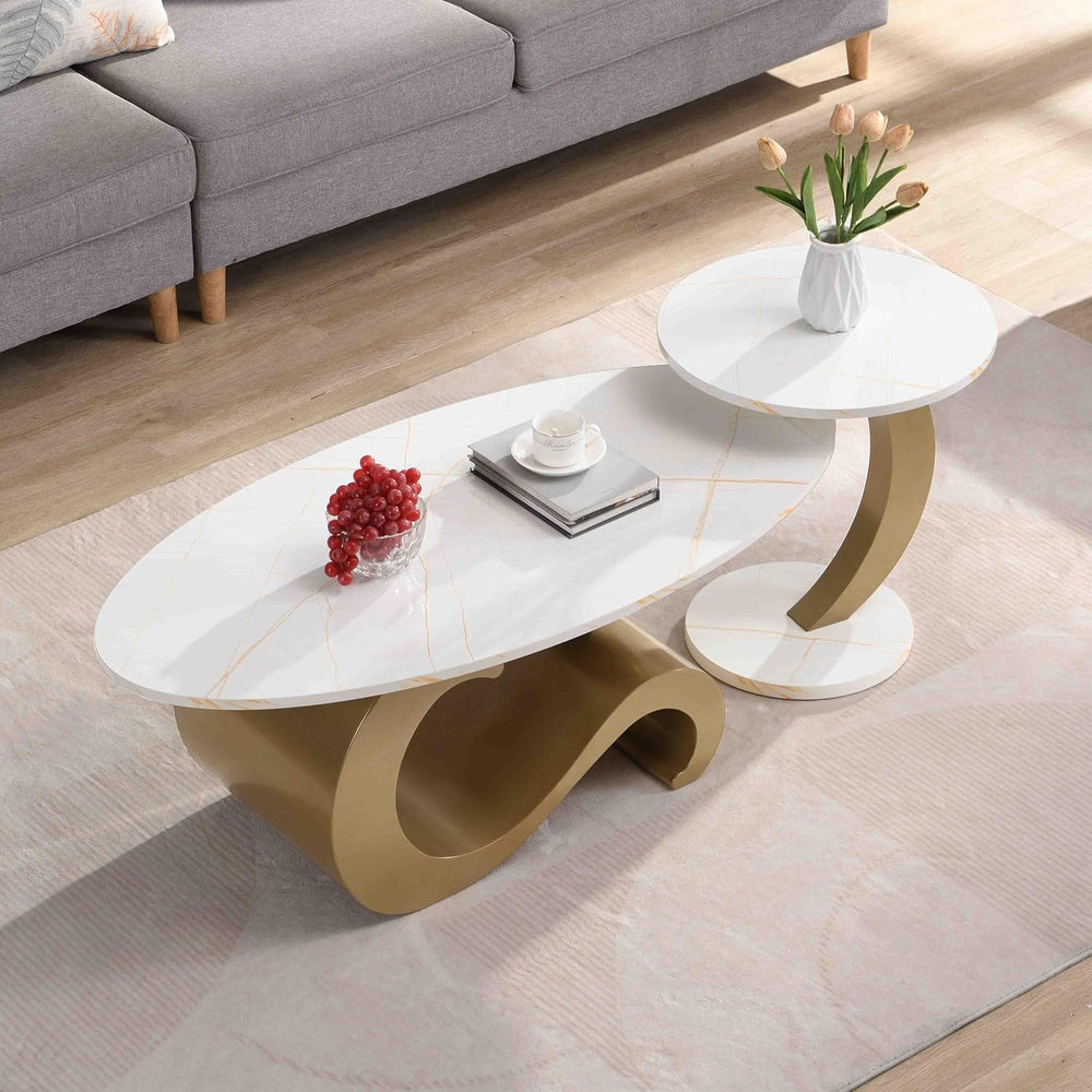 Modern Nesting Golden Coffee Table Set of 2, End Table Coffee Table Set for L...