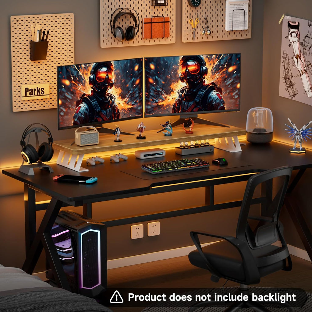 Dual Monitor Stand Riser, 39 Inch Large Wood Monitor Stands for 2 Monitors, Desk Monitor Riser for Computer/Laptop/Printer/TV, Stand Riser up to 220 lbs