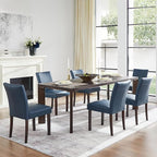 Watson & Whitely Dining Chairs Set of 6, Faux Leather Upholstered Armless Dining Room Chairs with Solid Wood Legs & Back Side Chair for Kitchen, Living Room, Restaurant, Blue