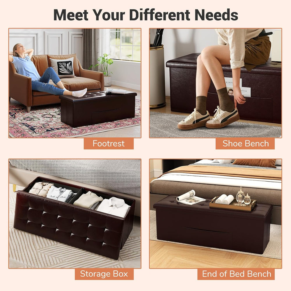 43 Inches Folding Storage Ottoman Bench, Foldable Foot Rest Stool End of Bed ...