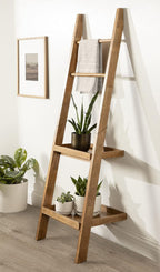 Kate and Laurel Lowry Farmhouse Wood Ladder Shelf; 18 x 14 x 58; Natural Wood; Decorative Modern Leaning Shelf for Storage and Display