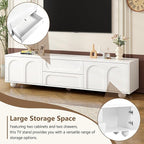 Ball & Cast 70" Modern TV Stand for TVs up to 75", Cream Media Console with Arched Push-to-Open Doors,2 Cabinets & 2 Drawers, 5 Iron Round Legs,Entertainment Center for Living Room,Bedroom,White