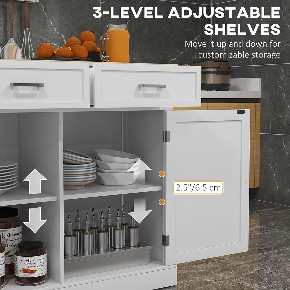 HOMCOM Rolling Kitchen Island with Drop Leaf Wood Breakfast Bar, White | Farm...