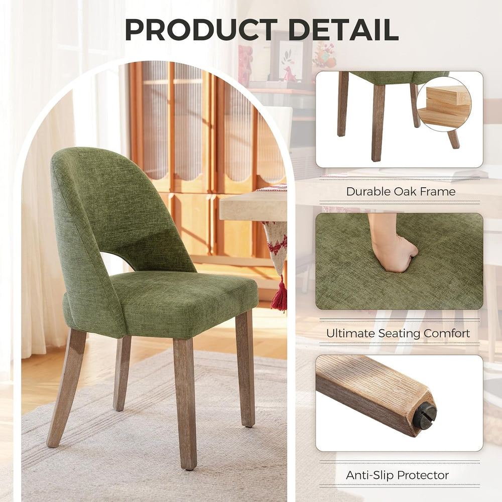Wooden Dining Chairs Set of 4, Green Chenille Kitchen Dining Chairs | Modern ...