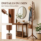 Wooden Coat Rack Freestanding with 8 Hooks & 3 Adjustable Sizes for Clothes, Space-Saving Design for Bedroom Office Entrance Holds Hats Coats Scarves Bags