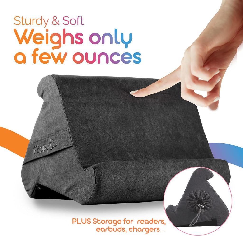 Flippy Original Tablet Pillow Stand & iPad Holder, Gift for Book Lovers & Readers, Multi-Angle Stand with Storage for Lap, Desk & Bed, Compatible with Kindle, Fire, iPad & Samsung, Smokey