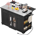 YITAHOME 60 Inch Kitchen Island with Drop Leaf | Mobile Stroage Islands with Stainless Steel Top, Rolling Island Table with Power Outlet, Adjustable Shelves, Spice Rack