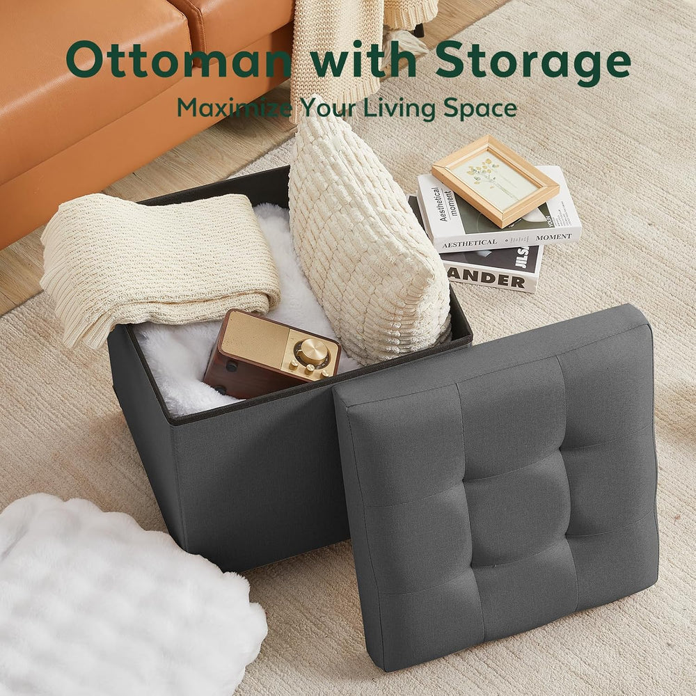 Ottoman with Storage, Square Storage Ottoman for Dorm, Linen Ottomans with Le...
