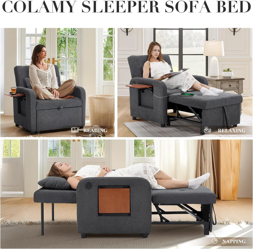 Convertible Sleeper Chair-Fabric Futon Sofa Bed, Single Sleeper Sofa, Small C...