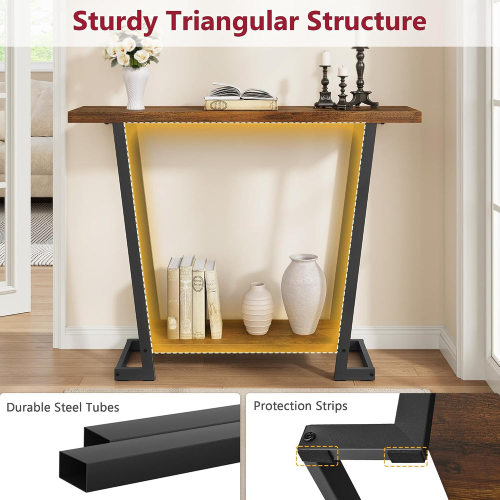 2 Tier Narrow Console Table, 31.5'' Entryway Table, Rustic Brown | In...