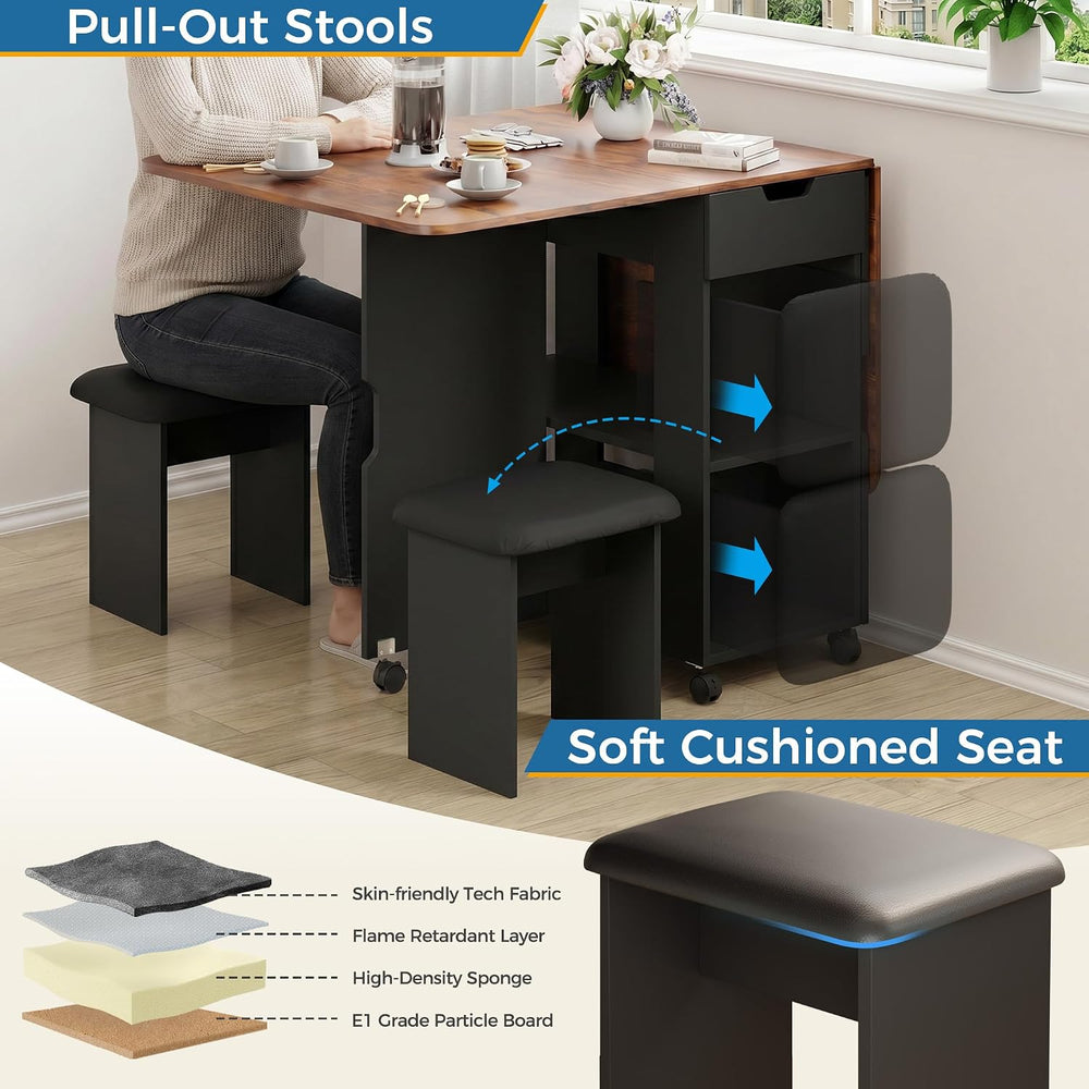 Mondeer 55" Folding Dining Table and Chairs Set 4, Cushioned Stools | 2 ...