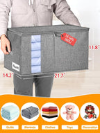 60L Blanket Storage, Comforter Storage Bag With Rigid Side & Bottom Support, Stackable Clothes Storage Bin For King Size Comforters Sweater Bedding Quilt Pillow Closet Organizer,21.7x14.2x11.8in,2Pcs
