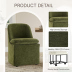 Upholstered Dining Chairs with Casters, Washable Cover Modern Dining Room Chairs with Thick Cushion & Sturdy Metal Frame for Kitchen, Living Room, Dressing Room, Green Fabric, Set of 4