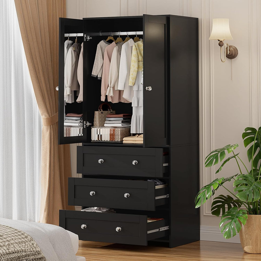VOWNER 71" Tall Armoire Wardrobe Closet with Drawers and Mirror