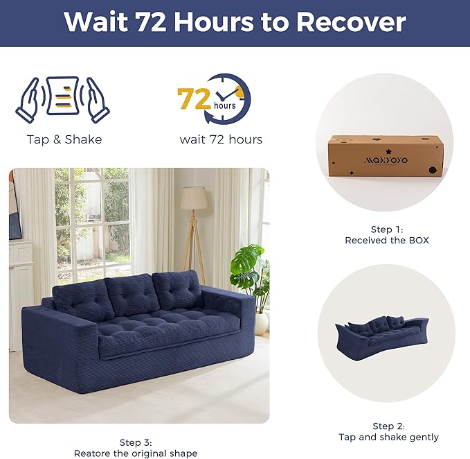 MAXYOYO 79" Loveseat Sofa Couch for Small Spaces, Upholstered Boneless Cloud Couch for Apartment Bedroom, 2-Seater Love Seat Floor Modern Sofa with Pillows, No Assembly Required, Navy