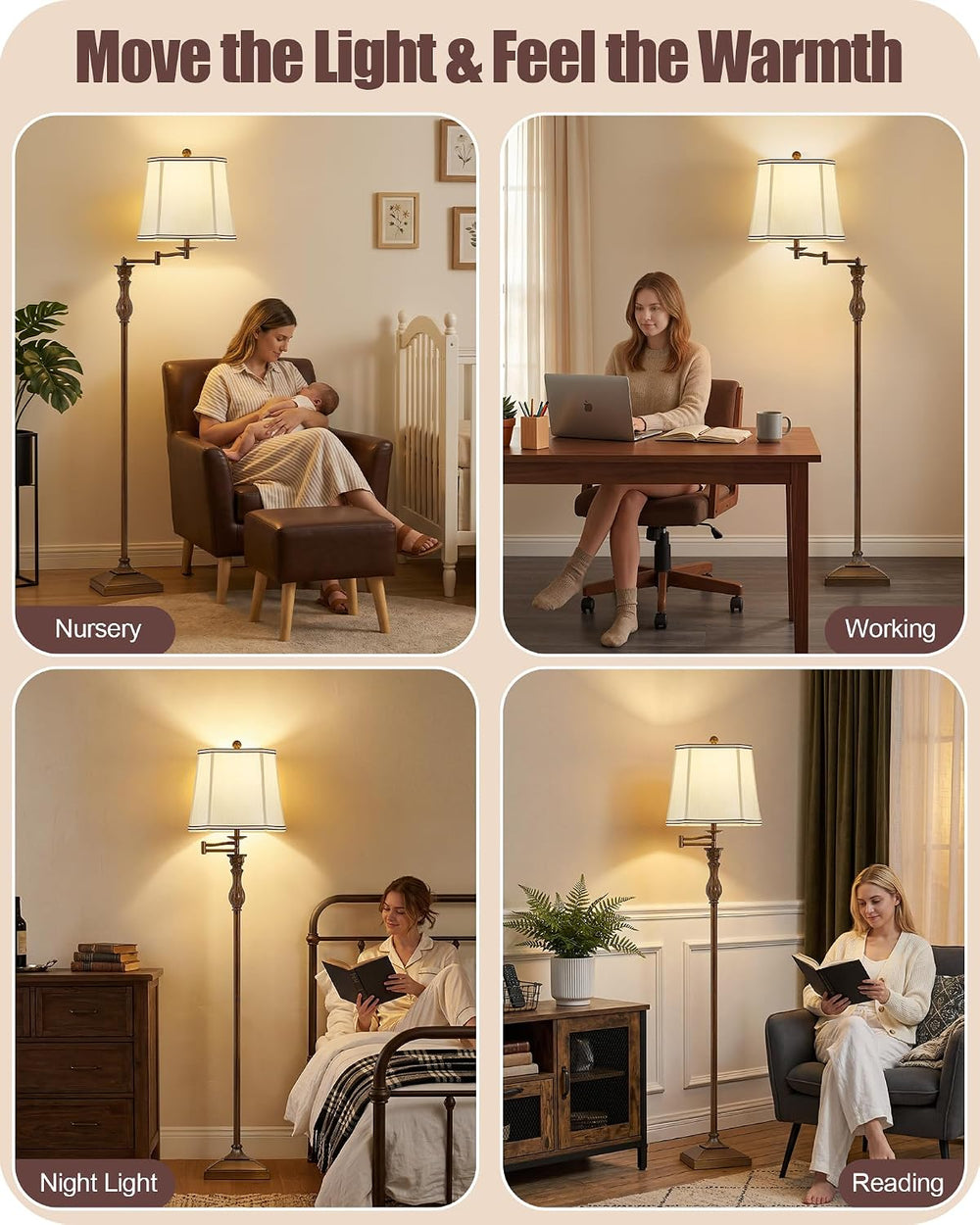 Luvkczc 62" Floor Lamp for Living Room with 350°Adjustable Swing Arm