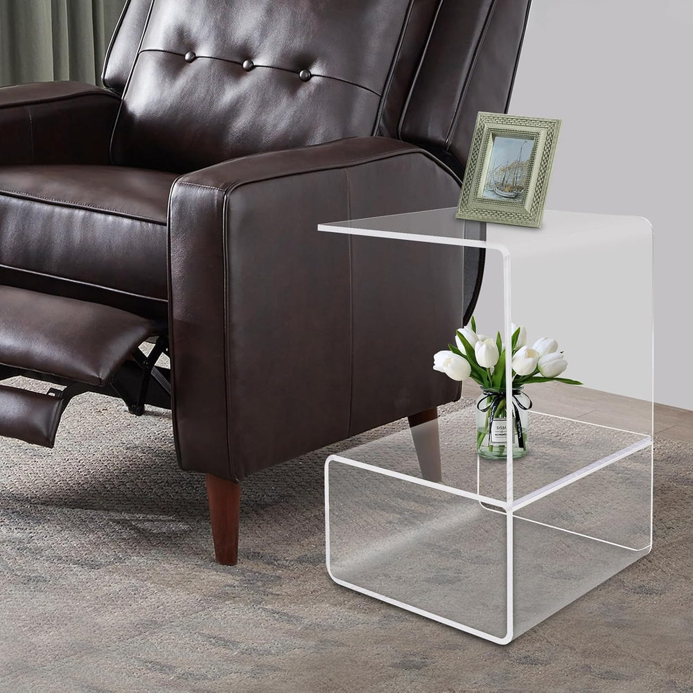 Modern Acrylic Side Table, 3-Tier End Table for Small Spaces, Clear Bedside T...
