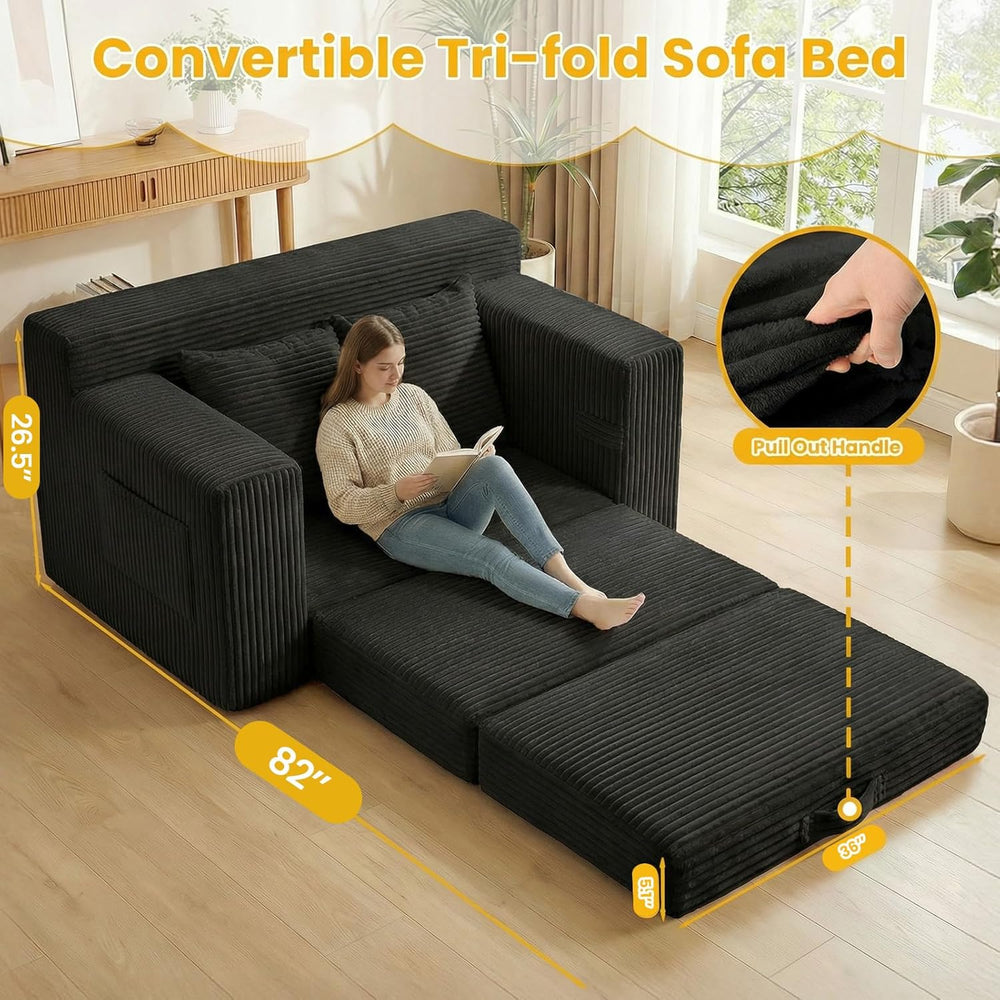 Couch, Loveseat Sleeper Sofa Bed – 3-in-1 Convertible Couch Bed with Side Poc...