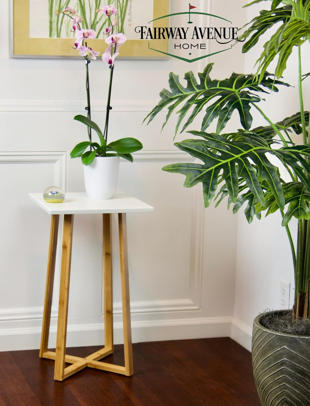 Solid Bamboo Frame Square Plant Stand (White)