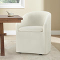 Upholstered Dining Chairs with Casters, Washable Cover Modern Dining Room Chairs with Barrel Backrest & Armrest, Vanity Chair with Wheels for Kitchen, Living Room, Bedroom, Linen Fabric, 1PCS