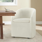 Upholstered Dining Chairs with Casters, Washable Cover Modern Dining Room Chairs with Barrel Backrest & Armrest, Vanity Chair with Wheels for Kitchen, Living Room, Bedroom, Linen Fabric, 1PCS