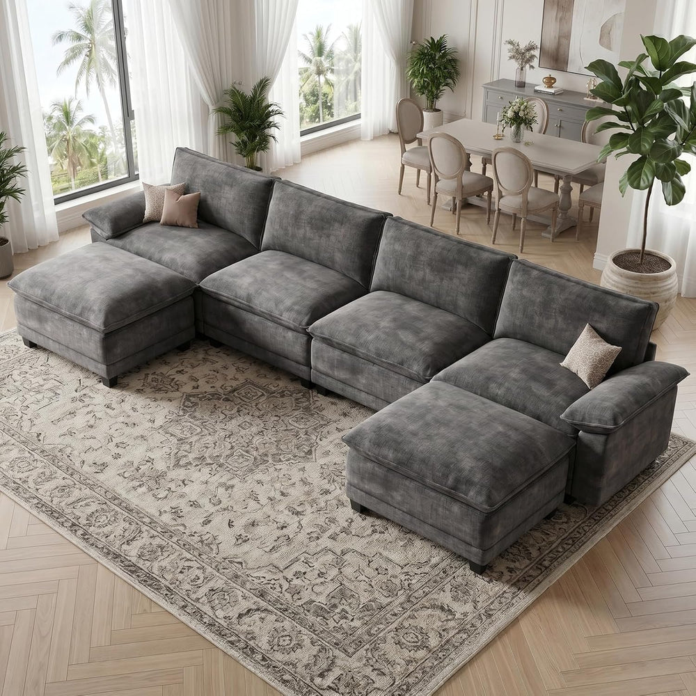 140" Modular Sectional Couch, U Shaped Cloud Sofa for Living Room | Comf...