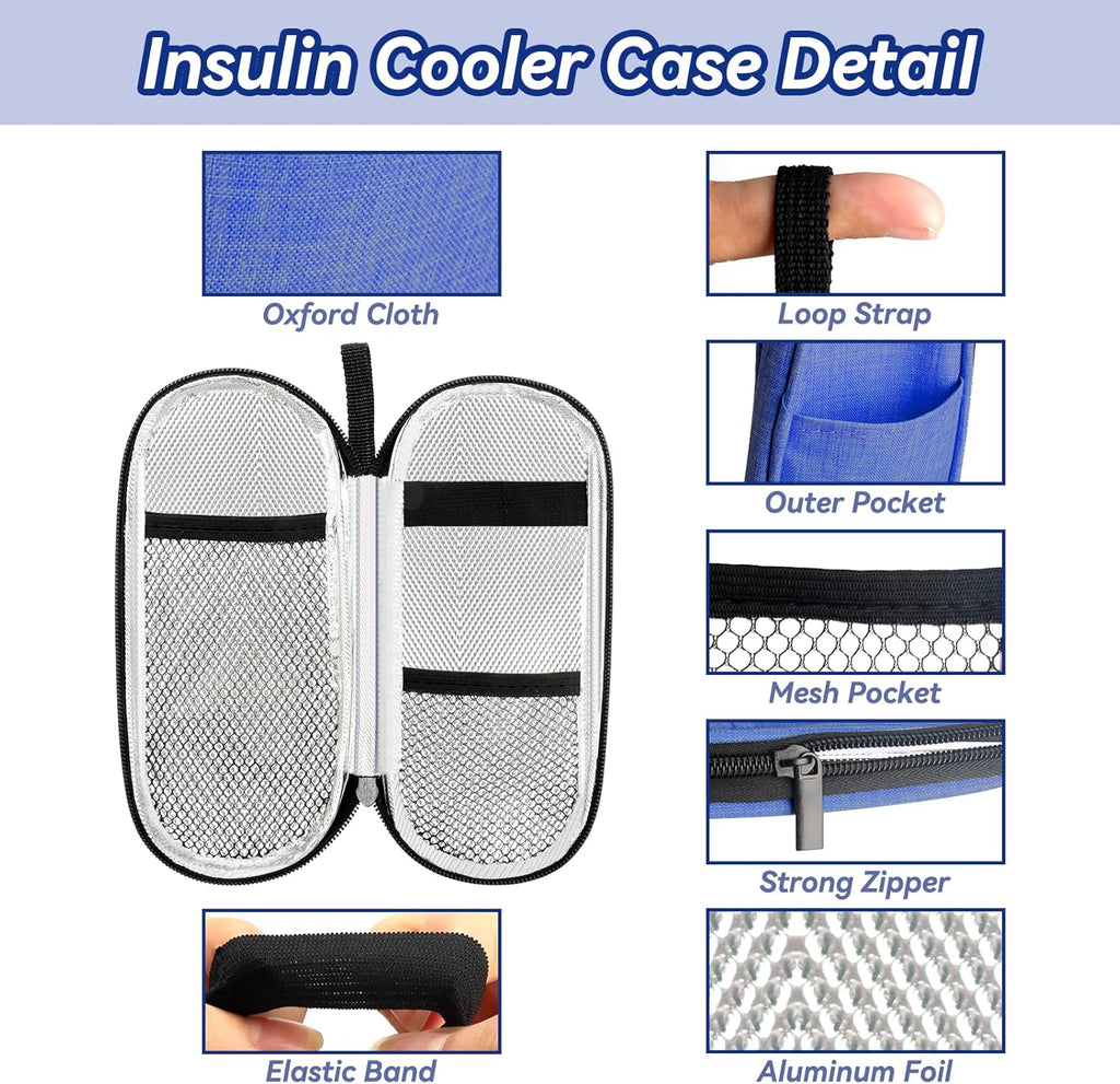 Insulin Cooler Travel Case, Medication Diabetic Cool Organizer Bag with 2 Ice Packs for Daily Life and Trip Use, Blue