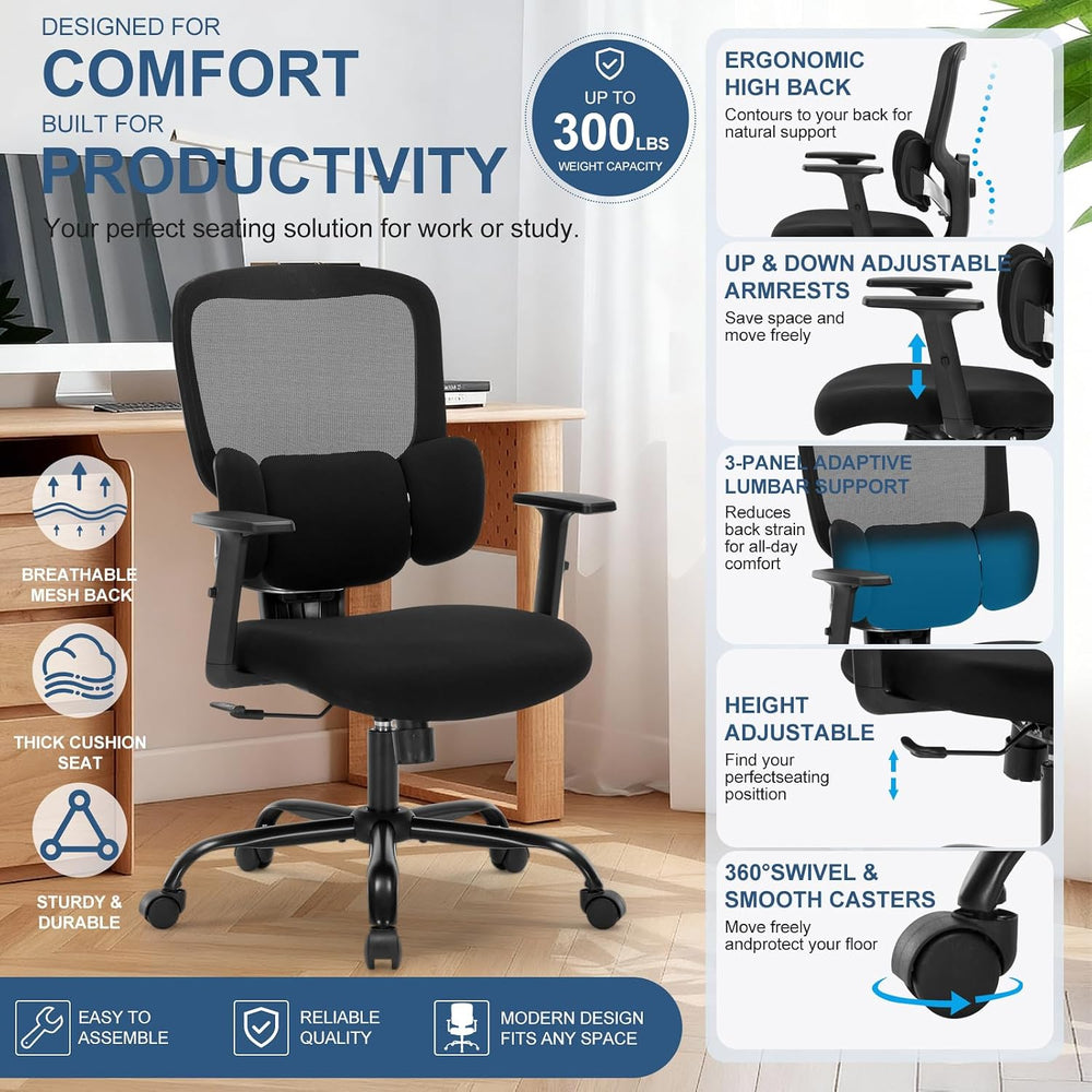 Mesh Executive Home Office Chair with Lumbar Support Adjustable Height Arms |...