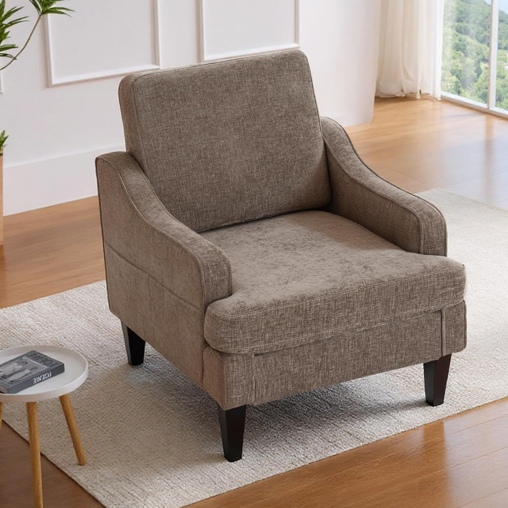 Accent Chair for Living Room,Mid-Century Arm Chair Chenille Fabric Living Roo...