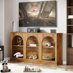 Tribesigns TV Consoles with Storage Cabinets, Television Stand for 55/60/65 Inch TV, Farmhouse Media Entertainment Center Stand for Living Room, Natural Wood