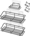 Nieifi Shower Caddy Shelf with Hooks Storage Rack Organizer Adhesive Stainless Steel without Drilling for Bathroom, Lavatory, Washroom, Restroom, Shower, Toilet, Kitchen (Black, 3 Pack)