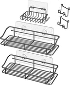 Nieifi Shower Caddy Shelf with Hooks Storage Rack Organizer Adhesive Stainless Steel without Drilling for Bathroom, Lavatory, Washroom, Restroom, Shower, Toilet, Kitchen (Black, 3 Pack)
