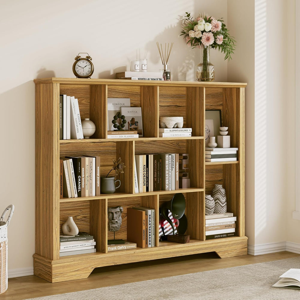 10-Cube Storage Bookcase, Modern 3-Tier Wooden Storage Organizer Open Bookshe...
