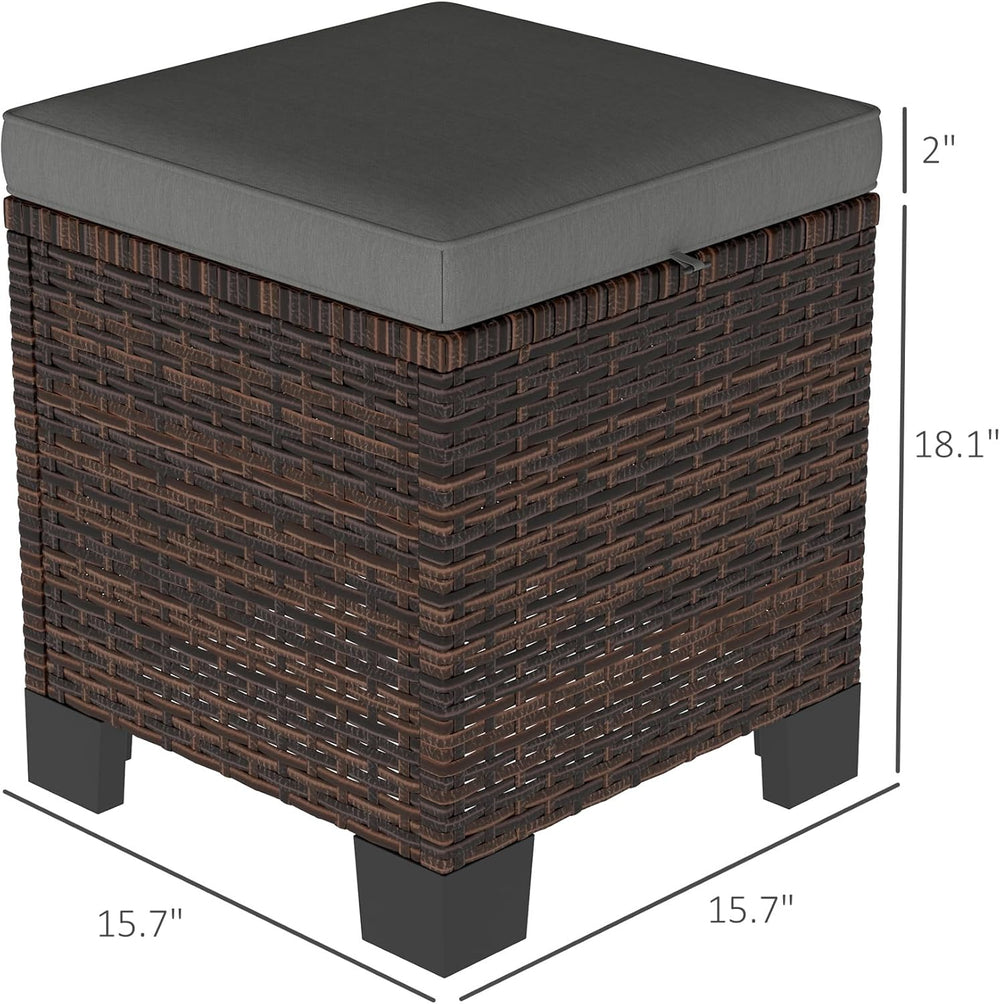 Outsunny 2 Pieces Outdoor Patio Ottomans, All Weather Wicker Footstools with ...