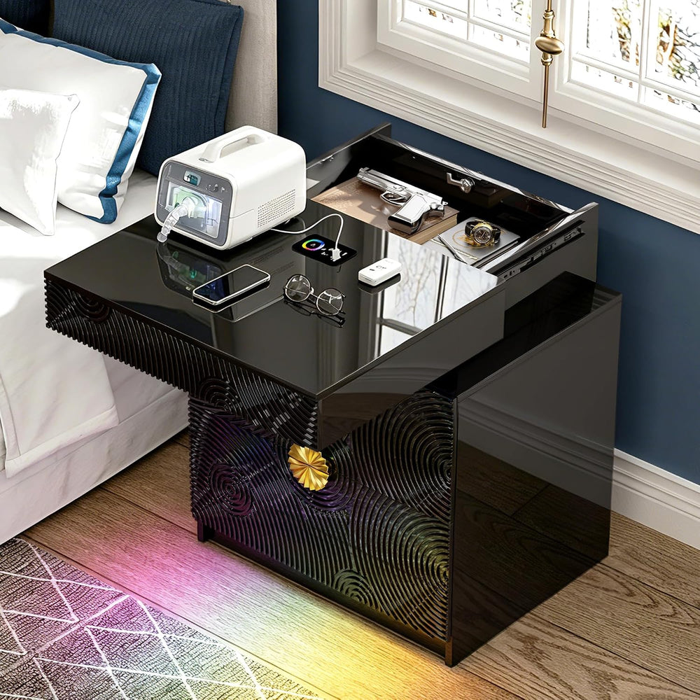 WOOVIVS Bedside Table with 2 Drawers and Sliding Top, RGB Color Changing Ligh...