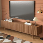 86.61" Mid-Century Modern TV Stand for TVs up to 85", Walnut Entertainment Console with Solid Wood Legs and Large Storage, Sturdy Media Cabinet for Living Room & Bedroom