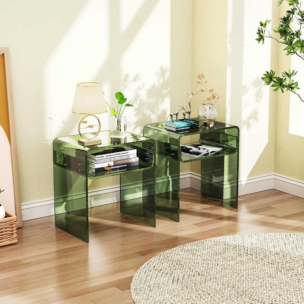Clear Acrylic End Table 2-Tier Bedside Nightstand for Living Room Bedroom (1,...