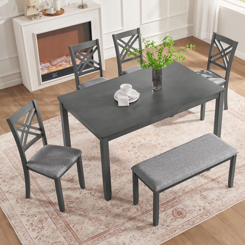 KEIKI 6-Piece Standard Height Dining Table Set with Rectangular Table, 4 Upho...