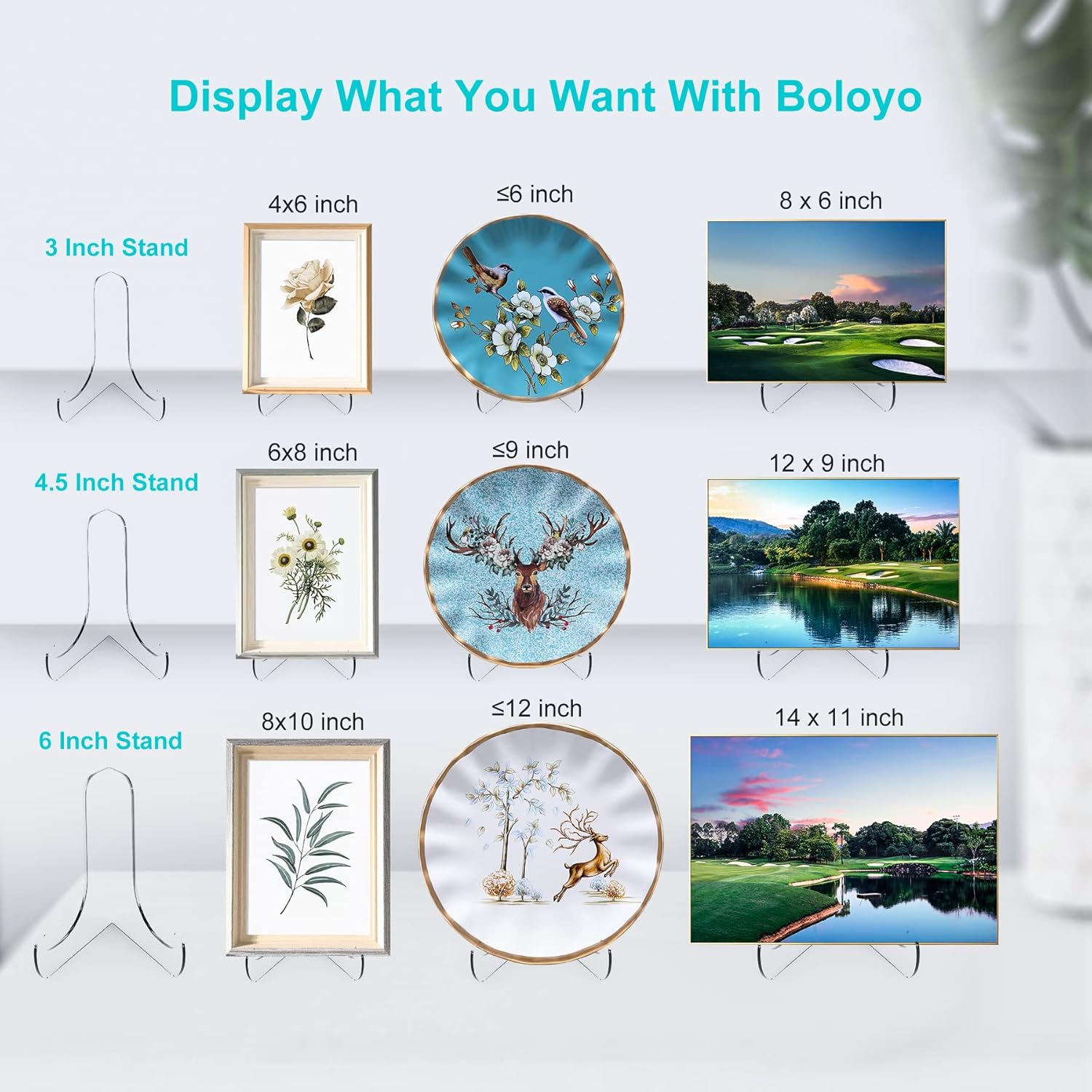 Boloyo 60-Degree Angle Acrylic Plate Display Stand , 3 Inch 2PC Clear Acrylic Display Holder Easel Base for Home Office Kitchen School Art Display