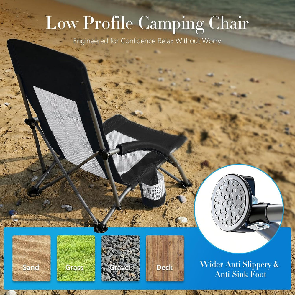DUMOS Folding Camping Beach Chair, Lightweight Low Portable Beach Chair with ...