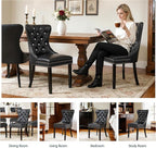 SyMax Dining Chairs Set of 6, Faux Leather Wingback Upholstered Dining Room Chairs with Diamond and Nailhead, Mid Century Modern Tufted Kitchen Chairs with Wood Legs, Black